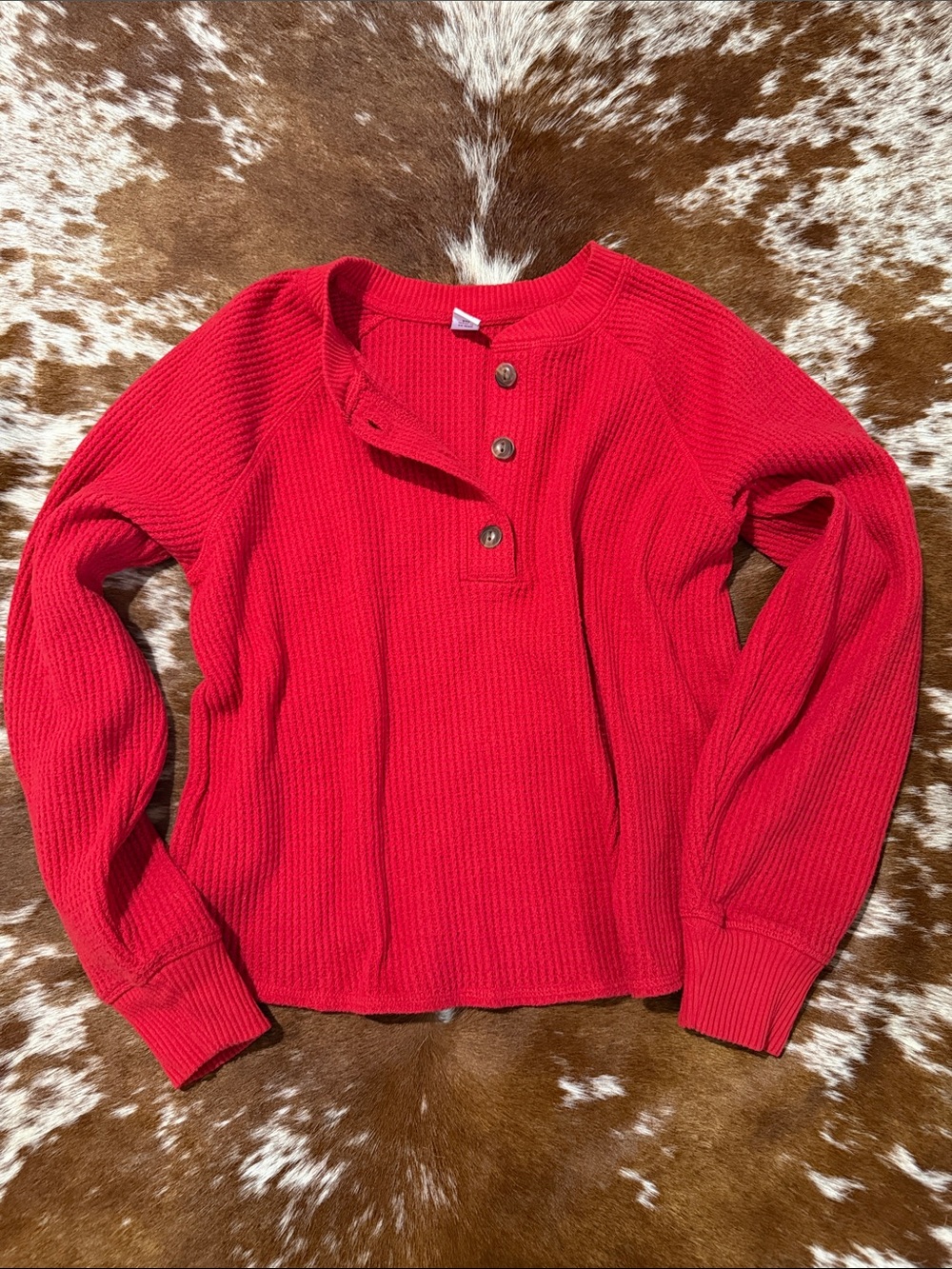 Old Navy Red Waffle-Knit Henley Sweatshirt